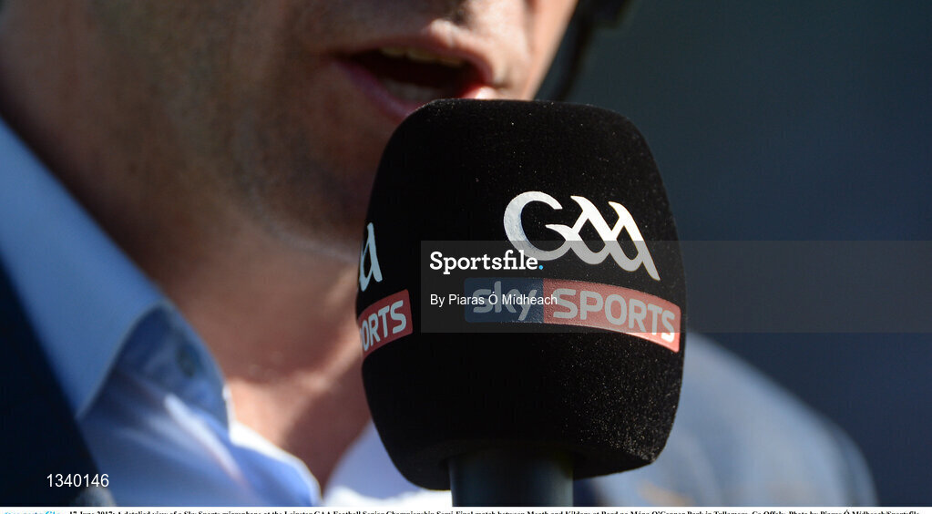 17 June 2017; A detalied view of a Sky Sports microphone at the Leinster GAA Football Senior Championship Semi-Final match between Meath and Kildare at Bord na Móna O'Connor Park in Tullamore, Co Offaly. Photo by Piaras Ó Mídheach/Sportsfile