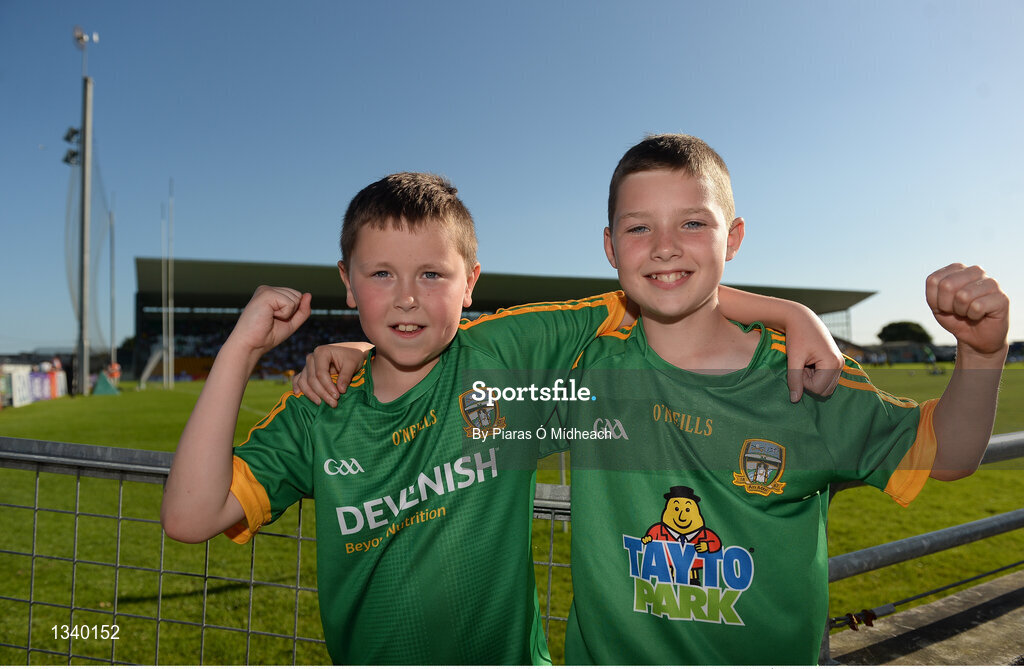 17 June 2017; Meath supporters Tadhg Coyle, left, and Cian Blake, from Ballincree, before the Leinster GAA Football Senior Championship Semi-Final match between Meath and Kildare at Bord na Móna O'Connor Park in Tullamore, Co Offaly. Photo by Piaras Ó Mídheach/Sportsfile
