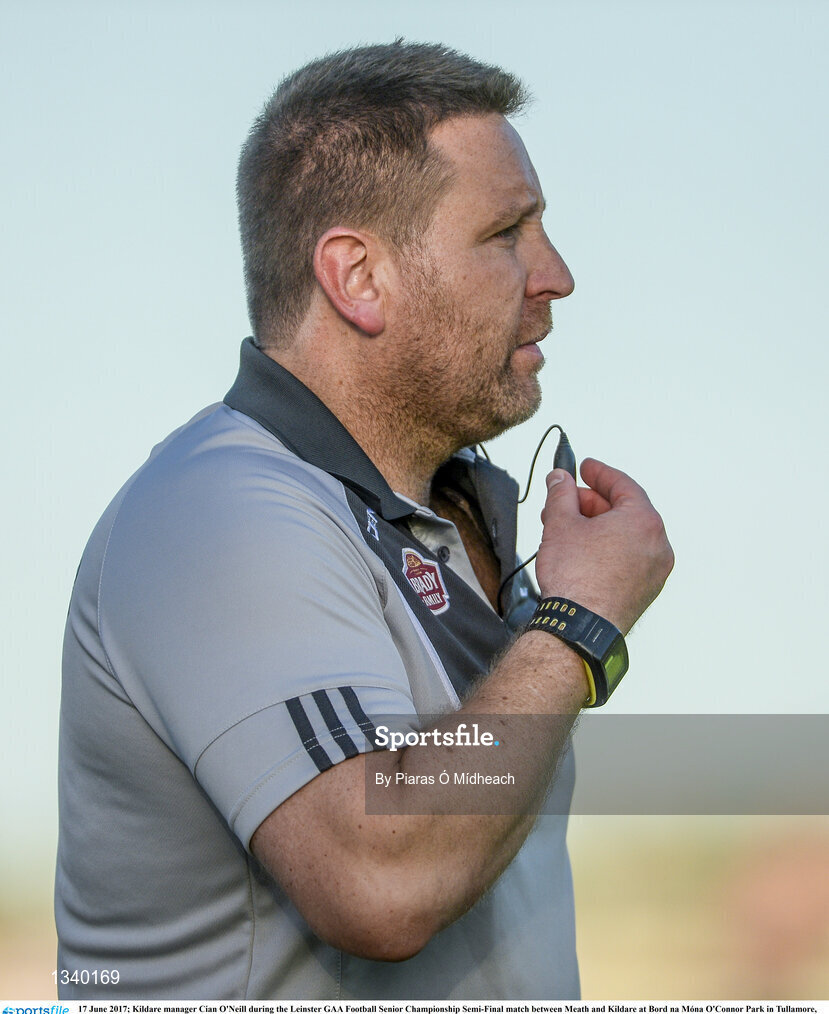 17 June 2017; Kildare manager Cian O'Neill during the Leinster GAA Football Senior Championship Semi-Final match between Meath and Kildare at Bord na Móna O'Connor Park in Tullamore, Co Offaly. Photo by Piaras Ó Mídheach/Sportsfile