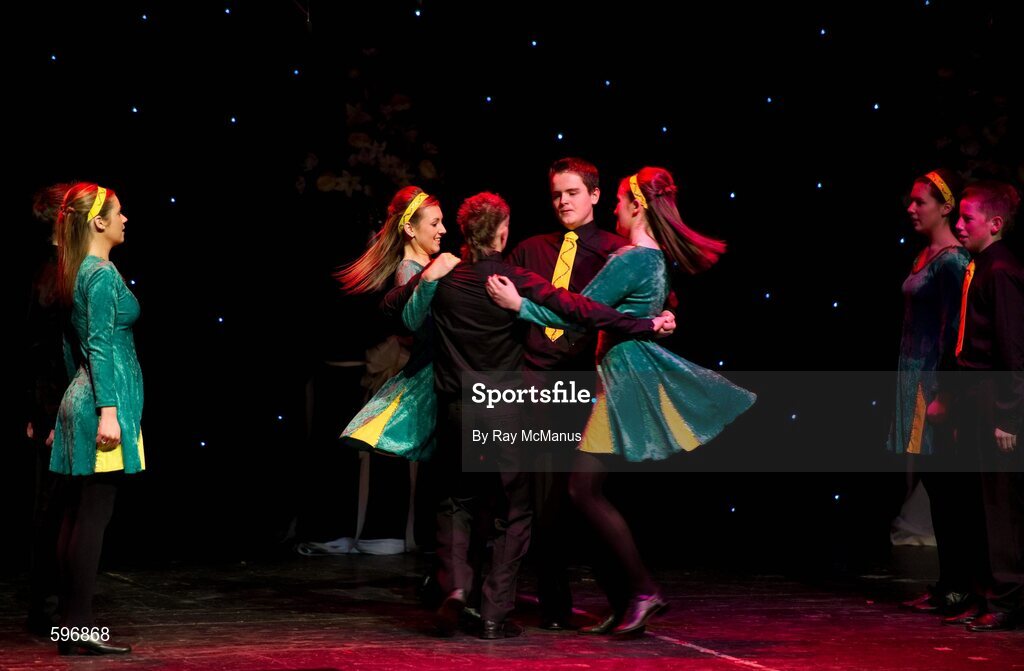 18 February 2012; St Joseph's GAA Club, Co. Westmeath, performing in the 'Set Dancing' competition in the All-Ireland Scór na nÓg Final 2012. Royal Theatre & Events Centre, Castlebar, Co. Mayo. Picture credit: Ray McManus / SPORTSFILE