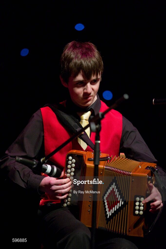 18 February 2012; Pat Boyle of the Castlebar Mitchels GAA Club, Co. Mayo, performing in the 'Instrumental Music' competition during the All-Ireland Scór na nÓg Final 2012. Royal Theatre & Events Centre, Castlebar, Co. Mayo. Picture credit: Ray McManus / SPORTSFILE