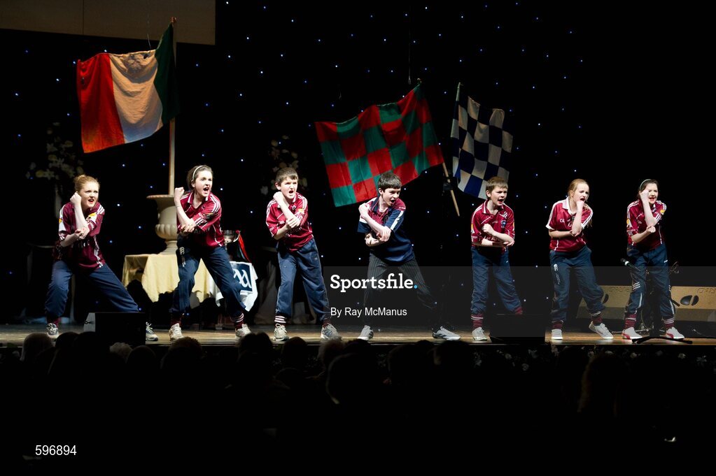 18 February 2012; Members of the Caltra GAA Club, Co. Galway, performing in the 'Novelty Act' competition in the All-Ireland Scór na nÓg Final 2012. Royal Theatre & Events Centre, Castlebar, Co. Mayo. Picture credit: Ray McManus / SPORTSFILE