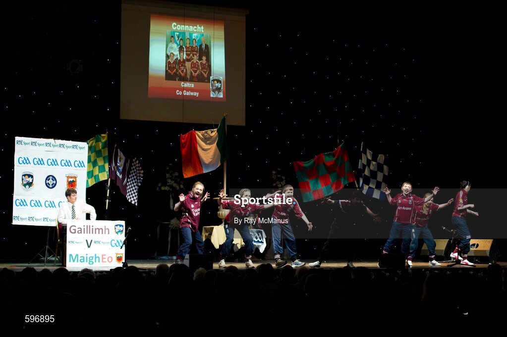 18 February 2012; Members of the Caltra GAA Club, Co. Galway, performing in the 'Novelty Act' competition in the All-Ireland Scór na nÓg Final 2012. Royal Theatre & Events Centre, Castlebar, Co. Mayo. Picture credit: Ray McManus / SPORTSFILE