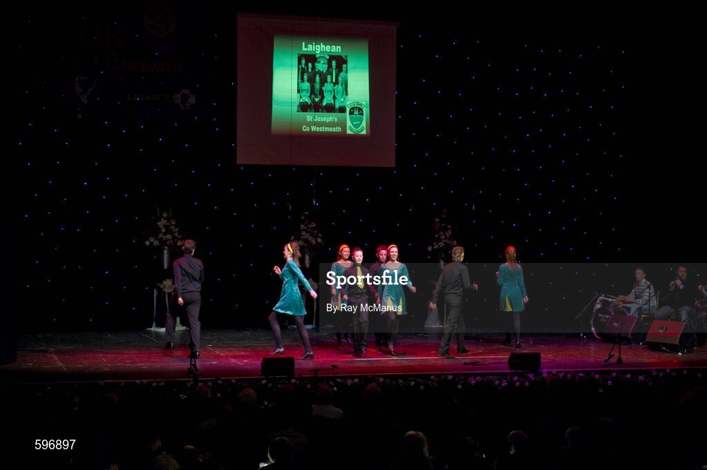 18 February 2012; St Joseph's GAA Club, Co. Westmeath, performing in the 'Set Dancing' competition in the All-Ireland Scór na nÓg Final 2012. Royal Theatre & Events Centre, Castlebar, Co. Mayo. Picture credit: Ray McManus / SPORTSFILE