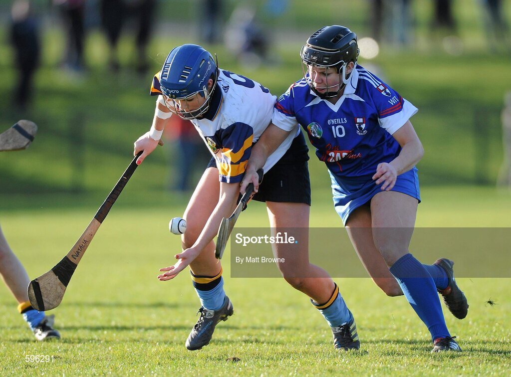 18 February 2012; Natalia Hyland, University College Dublin, in action against Katie Power, Waterford Institute of Technology. 2012 Ashbourne Cup Semi-Final B, Waterford Institute of Technology v University College Dublin, Waterford IT, Waterford. Picture credit: Matt Browne / SPORTSFILE