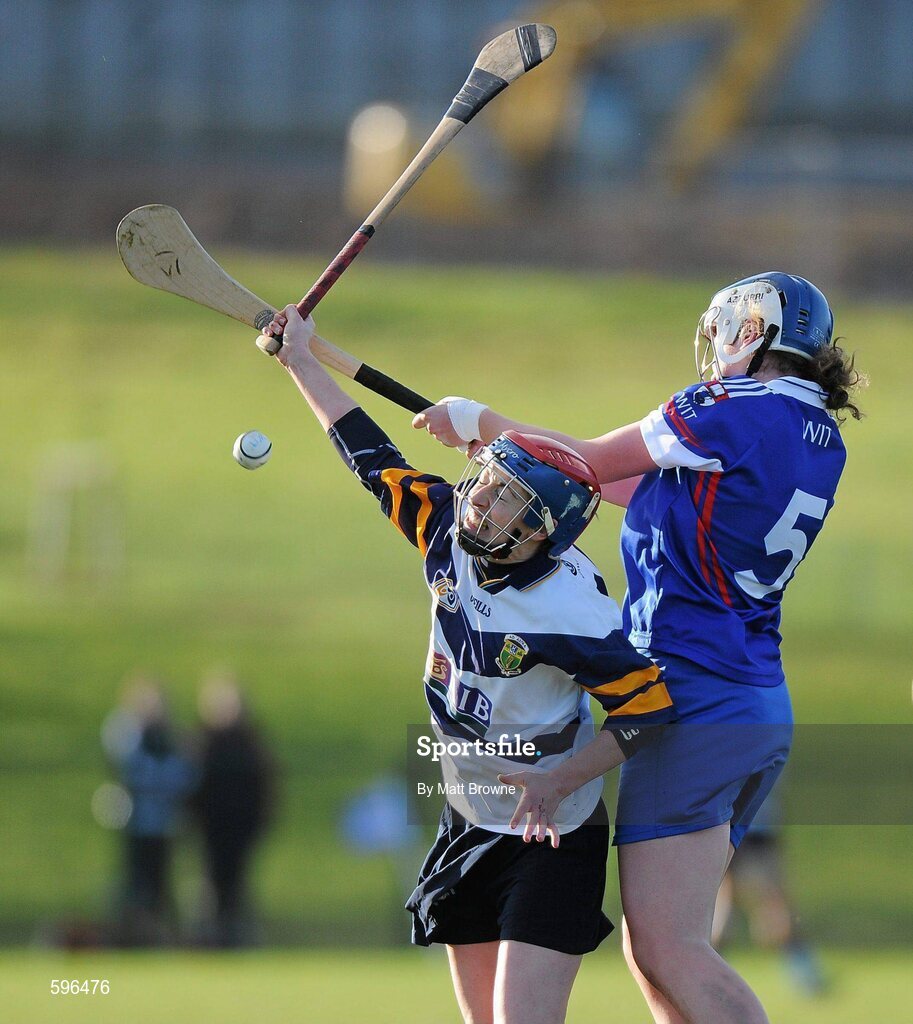 18 February 2012; Sandra Tannian, University College Dublin, in action against Patricia Jackman, Waterford Institute of Technology. 2012 Ashbourne Cup Semi-Final B, Waterford Institute of Technology v University College Dublin, Waterford IT, Waterford. Picture credit: Matt Browne / SPORTSFILE