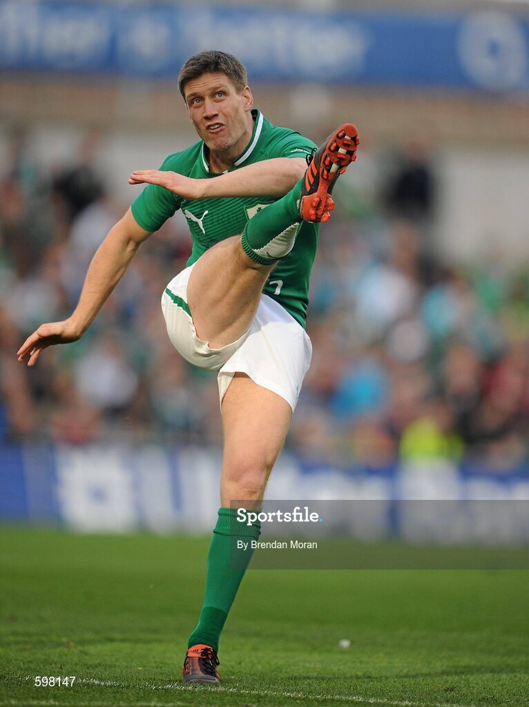 25 February 2012; Ireland out-half Ronan O'gara who earned his 118th cap for his country after coming on as a substitute. RBS Six Nations Rugby Championship, Ireland v Italy, Aviva Stadium, Lansdowne Road, Dublin. Picture credit: Brendan Moran / SPORTSFILE
