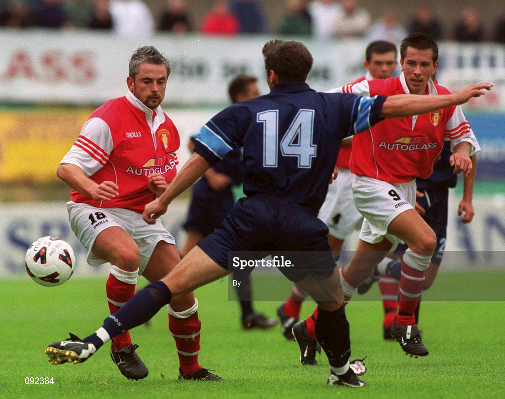 30 June 2002; Tony Bird, St. Patrick's Athletic, in action against Mladen Ivancic, HNK Rijeka. St. Patrick's Athletic v HNK Rijeka, UEFA Intertoto Cup, Richmond Park, Dublin. Soccer. Picture credit; Ray Lohan / SPORTSFILE