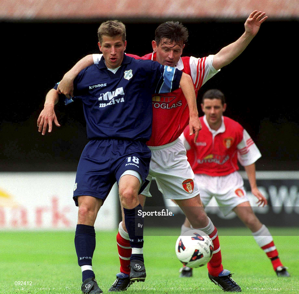 30 June 2002; Sandro Klic, HNK Rijeka, in action against St. Parick's Athletic's Martin Russell. St. Patrick's Athletic v HNK Rijeka, UEFA Intertoto Cup, Richmond Park, Dublin. Soccer. Picture credit; Ray Lohan / SPORTSFILE