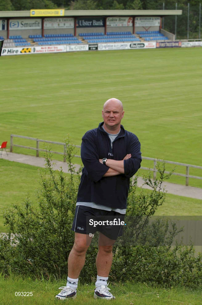 11 July 2002; Paul Kee, Manager Institute F.C. pictured at their home gound at Drumahoe, Derry. Soccer. Picture credit; David Maher / SPORTSFILE *EDI*