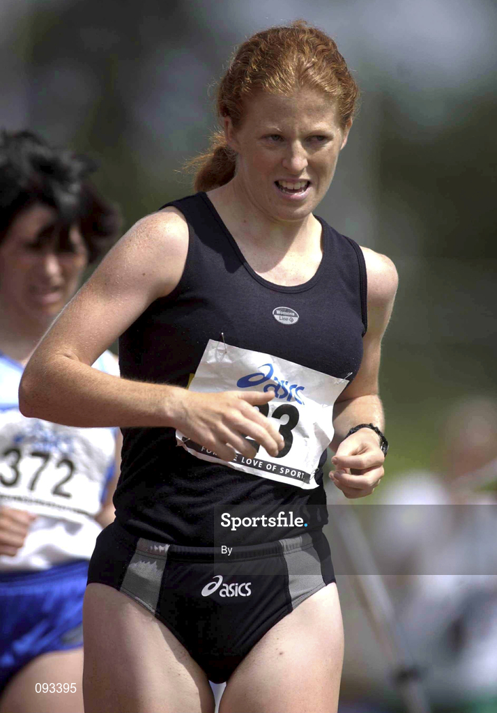 13 July 2002; Gillian O'Sullivan, Farranfore Maine Valley AC, on her way to setting a World Record Time of 20.02.60, subject to ratification by the IAAF, on the track in the Women's 5000m Walk. AAI National Track and Field Championships, Morton Stadium, Santry, Dublin. Athletics. Picture credit; Brendan Moran / SPORTSFILE *EDI*