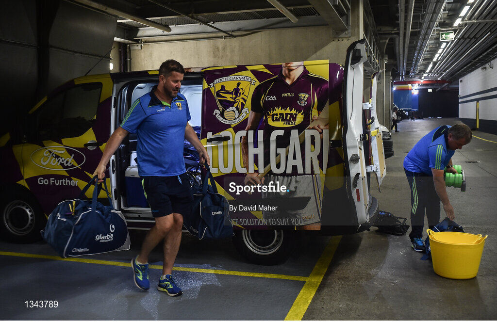 2 July 2017; Wexford kitmen John Conroy, left, and Nigel Delaney carry the equipment bags to the dressing room before the Leinster GAA Hurling Senior Championship Final match between Galway and Wexford at Croke Park in Dublin. Photo by David Maher/Sportsfile