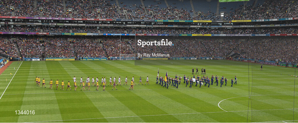 2 July 2017; The  Galway and Wexford players march behind the Artane Band before the Leinster GAA Hurling Senior Championship Final match between Galway and Wexford at Croke Park in Dublin. Photo by Ray McManus/Sportsfile