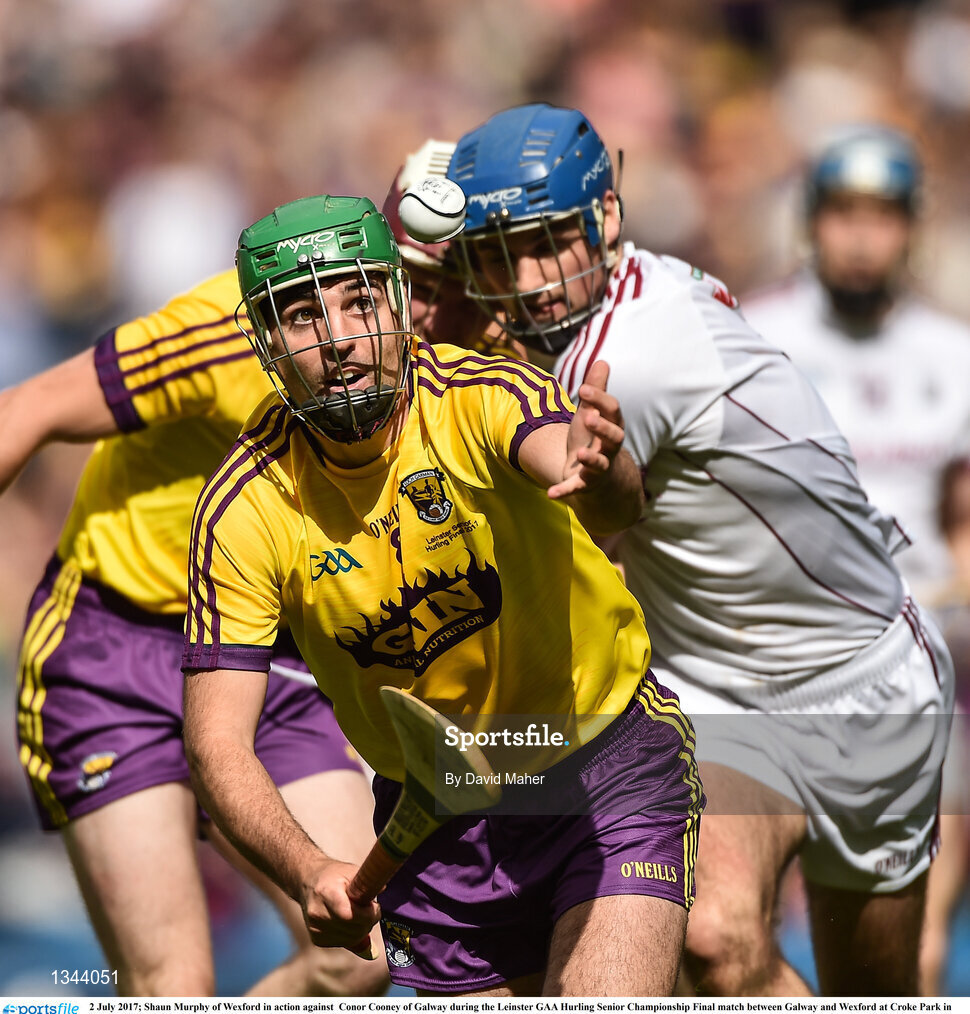 2 July 2017; Shaun Murphy of Wexford in action against  Conor Cooney of Galway during the Leinster GAA Hurling Senior Championship Final match between Galway and Wexford at Croke Park in Dublin. Photo by David Maher/Sportsfile