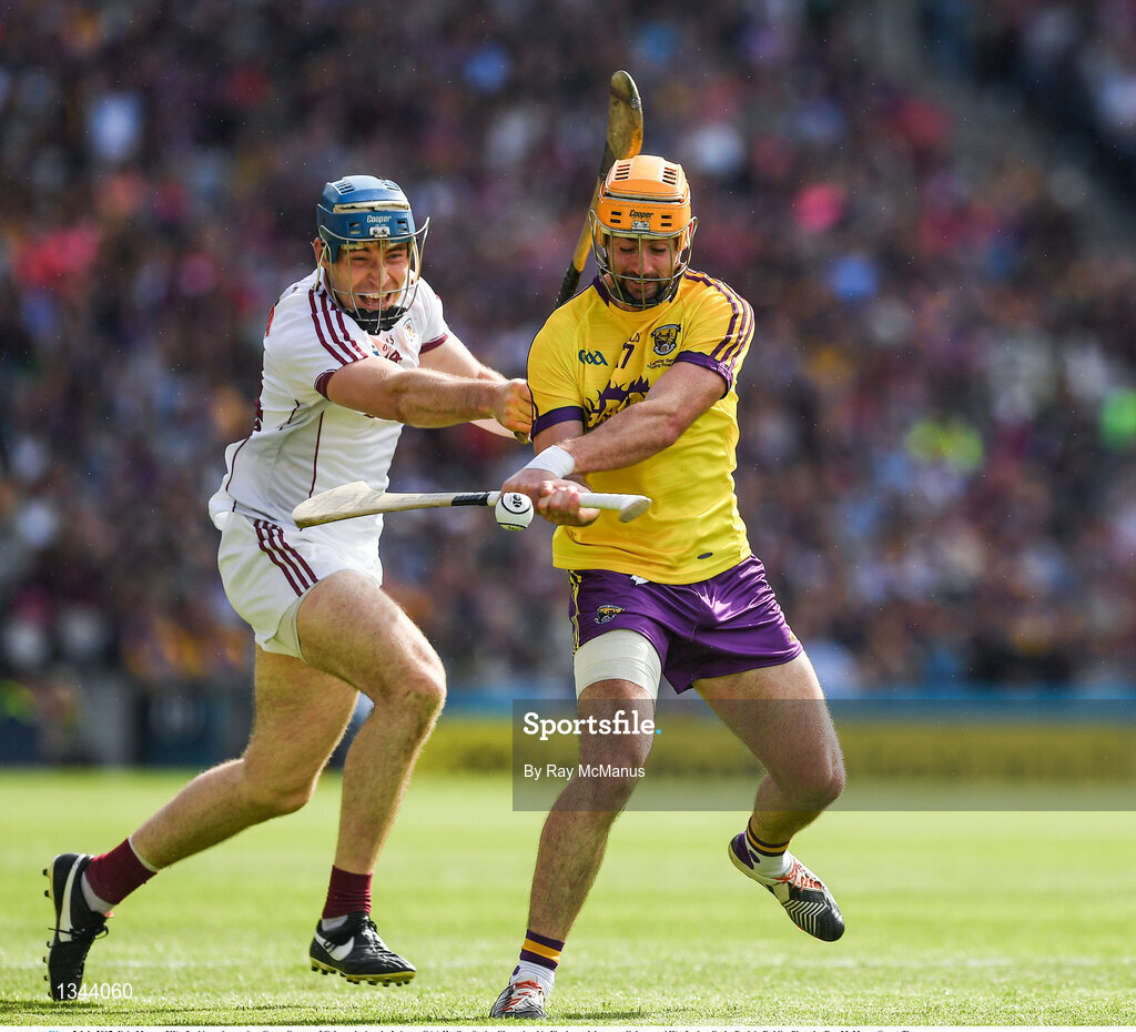 2 July 2017; Eoin Moore of Wexford in action against Conor Cooney of Galway during the Leinster GAA Hurling Senior Championship Final match between Galway and Wexford at Croke Park in Dublin. Photo by Ray McManus/Sportsfile