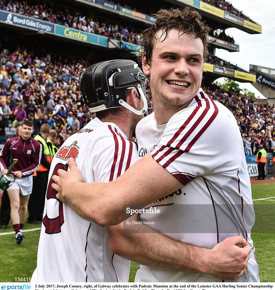 2 July 2017; Joseph Cooney, right, of Galway celebrates with Padraic Mannion at the end of the Leinster GAA Hurling Senior Championship Final match between Galway and Wexford at Croke Park in Dublin. Photo by David Maher/Sportsfile