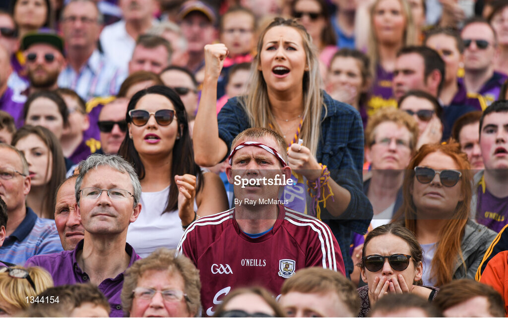 2 July 2017; Anxious Wexford and Galway supporters, in the Hogan Stand, during the last minutes of the Leinster GAA Hurling Senior Championship Final match between Galway and Wexford at Croke Park in Dublin. Photo by Ray McManus/Sportsfile