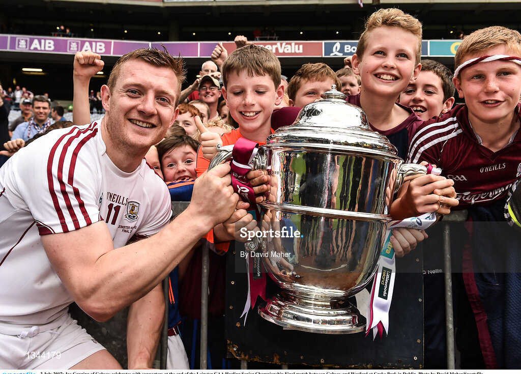2 July 2017; Joe Canning of Galway celebrates with supporters at the end of the Leinster GAA Hurling Senior Championship Final match between Galway and Wexford at Croke Park in Dublin. Photo by David Maher/Sportsfile