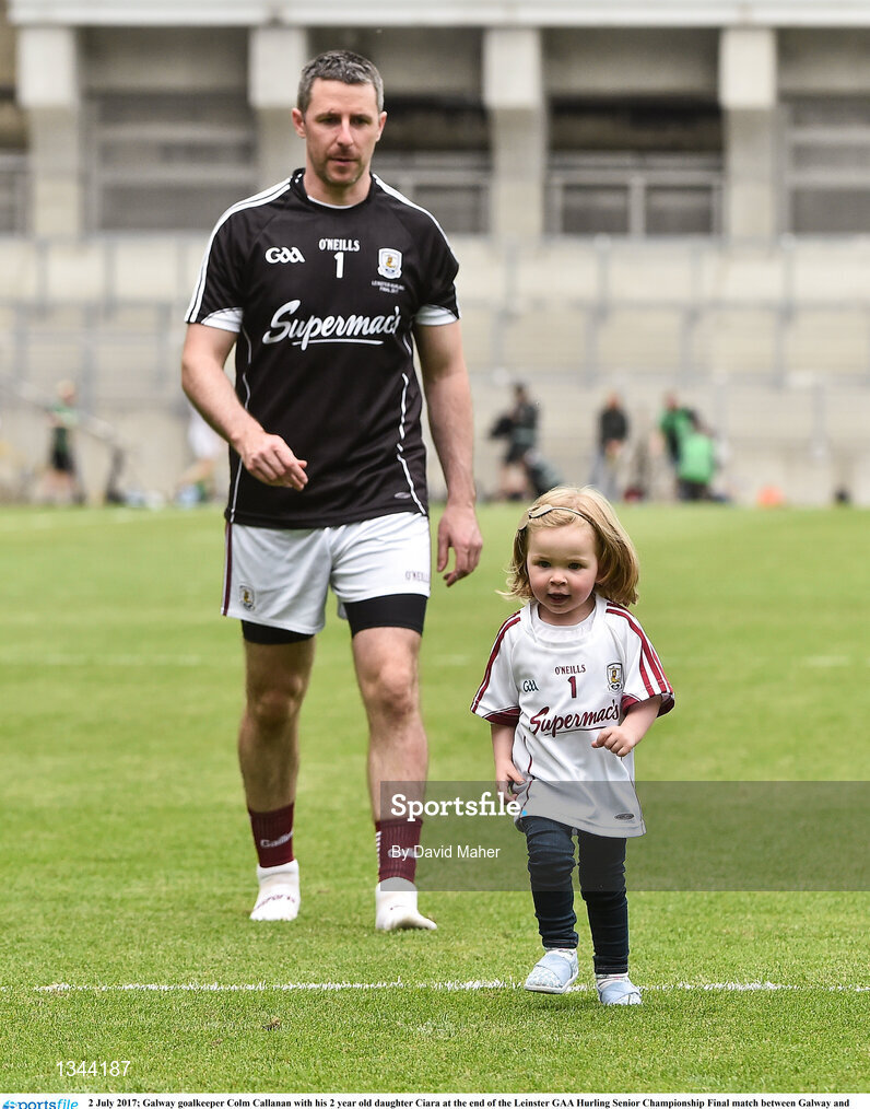 2 July 2017; Galway goalkeeper Colm Callanan with his 2 year old daughter Ciara at the end of the Leinster GAA Hurling Senior Championship Final match between Galway and Wexford at Croke Park in Dublin. Photo by David Maher/Sportsfile