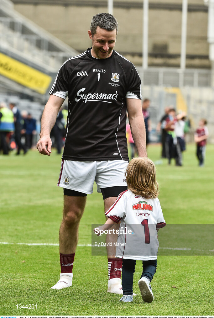 2 July 2017;  Galway goalkeeper Colm Callanan with his 2 year old daughter Ciara at the end of the Leinster GAA Hurling Senior Championship Final match between Galway and Wexford at Croke Park in Dublin. Photo by David Maher/Sportsfile