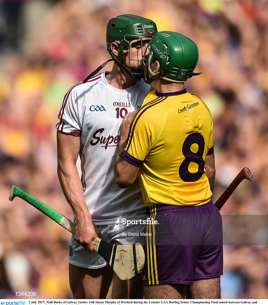 2 July 2017; Niall Burke of Galway clashes with Shaun Murphy of Wexford during the Leinster GAA Hurling Senior Championship Final match between Galway and Wexford at Croke Park in Dublin. Photo by David Maher/Sportsfile