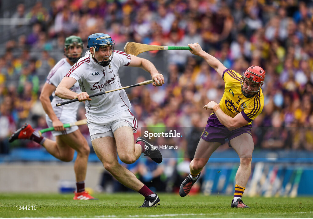 2 July 2017; Conor Cooney of Galway in action against Willie Devereux  of Wexford during the Leinster GAA Hurling Senior Championship Final match between Galway and Wexford at Croke Park in Dublin. Photo by Ray McManus/Sportsfile
