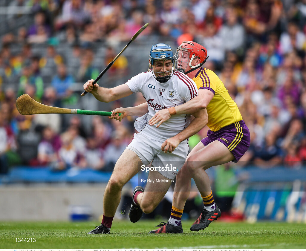 2 July 2017; Conor Cooney of Galway in action against Willie Devereux  of Wexford during the Leinster GAA Hurling Senior Championship Final match between Galway and Wexford at Croke Park in Dublin. Photo by Ray McManus/Sportsfile