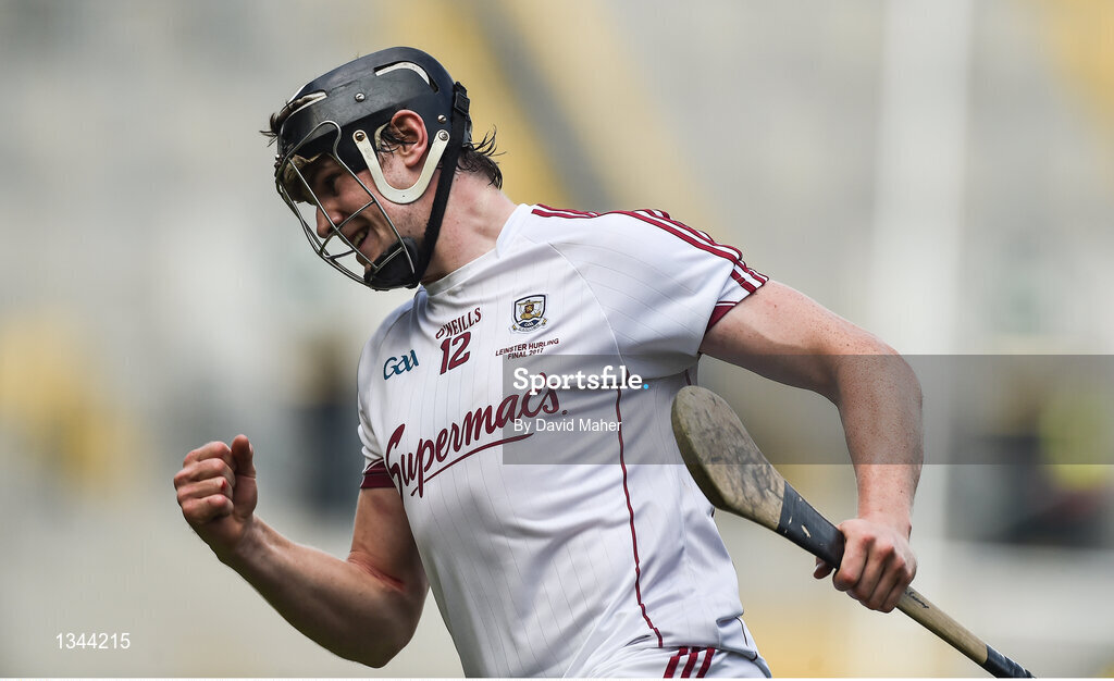 2 July 2017; Joseph Cooney of Galway celebrates after scoring a point during the Leinster GAA Hurling Senior Championship Final match between Galway and Wexford at Croke Park in Dublin. Photo by David Maher/Sportsfile