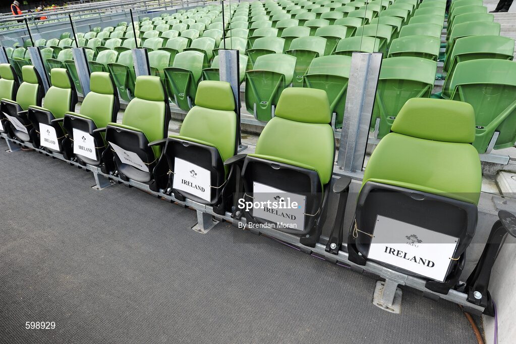 25 February 2012; A general view of the Ireland rugby squad team bench. RBS Six Nations Rugby Championship, Ireland v Italy, Aviva Stadium, Lansdowne Road, Dublin. Picture credit: Brendan Moran / SPORTSFILE