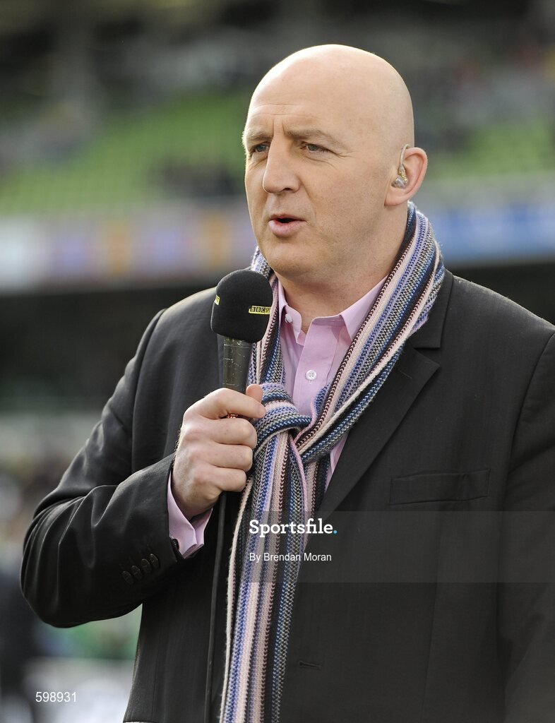 25 February 2012; Former Ireland captain Keith Wood in his role as match analyst for BBC television. RBS Six Nations Rugby Championship, Ireland v Italy, Aviva Stadium, Lansdowne Road, Dublin. Picture credit: Brendan Moran / SPORTSFILE