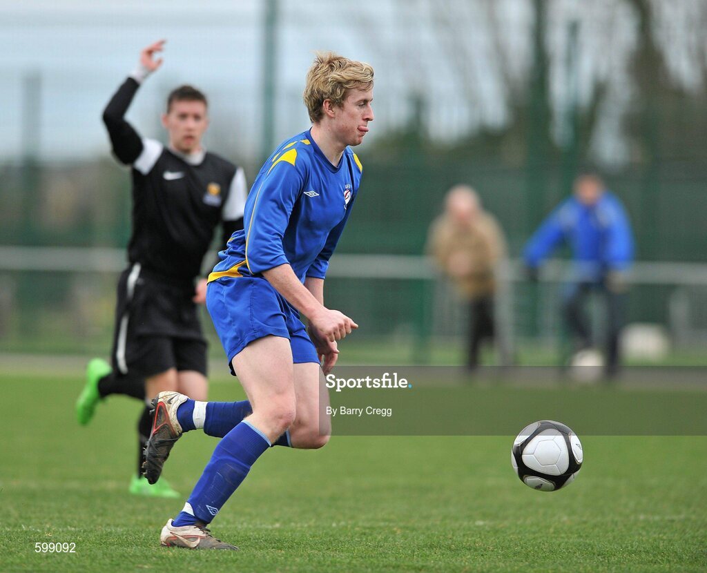 28 February 2012; Cormac Renaghan, Drogheda Institute of FE on his way to scoring his side's fourth goal. Umbro CUFL Division Two Final, Drogheda Institute of FE v IT Carlow 'C', Greenogue, Peamount United FC, Peamount, Dublin. Picture credit: Barry Cregg / SPORTSFILE