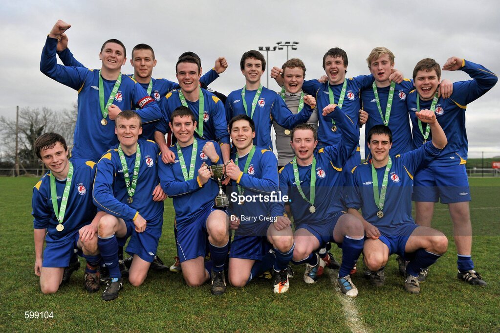 28 February 2012; The Drogheda Institute of FE team celebrate with the Division 2 cup. Umbro CUFL Division Two Final, Drogheda Institute of FE v IT Carlow 'C', Greenogue, Peamount United FC, Peamount, Dublin. Picture credit: Barry Cregg / SPORTSFILE
