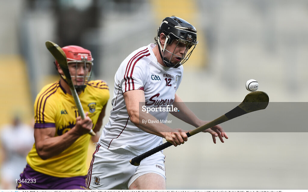 2 July 2017; Joseph Cooney of Galway in action against of Lee Chin of Wexford during the Leinster GAA Hurling Senior Championship Final match between Galway and Wexford at Croke Park in Dublin. Photo by David Maher/Sportsfile