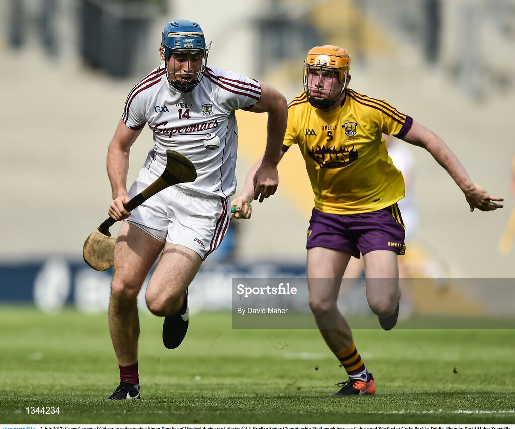 2 July 2017; Conor Cooney of Galway in action against Simon Donohoe of Wexford during the Leinster GAA Hurling Senior Championship Final match between Galway and Wexford at Croke Park in Dublin. Photo by David Maher/Sportsfile