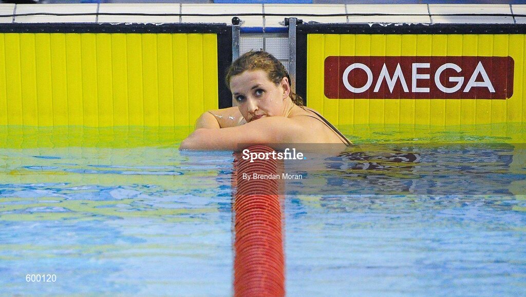 2 March 2012; Melanie Nocher, Ards SC, checks the clock after winning the Women's 200m Backstroke Final during the Irish Long Course National Swimming Championships/Olympic Trials. National Aquatic Centre, Abbotstown, Dublin. Picture credit: Brendan Moran / SPORTSFILE