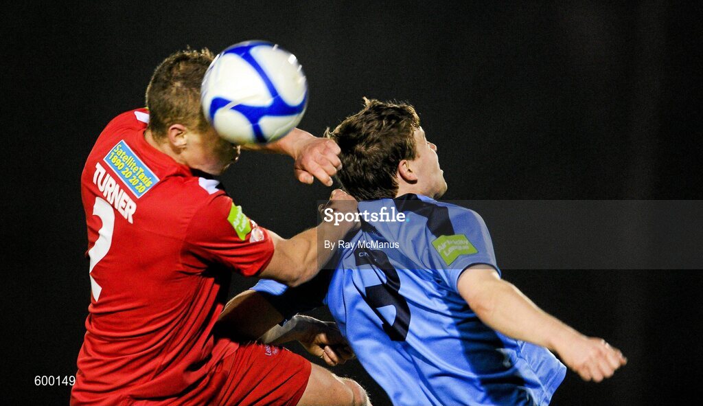 2 March 2012; Ian Turner, Cork City, in action against Ciaran Nangle, UCD. Airtricity League Premier Division, UCD v Cork City, Belfield Bowl, UCD, Belfield, Dublin. Picture credit: Ray McManus / SPORTSFILE