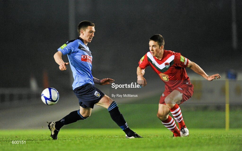 2 March 2012; James Kavanagh, UCD, in action against Gearoid Kavanagh, Cork City. Airtricity League Premier Division, UCD v Cork City, Belfield Bowl, UCD, Belfield, Dublin. Picture credit: Ray McManus / SPORTSFILE