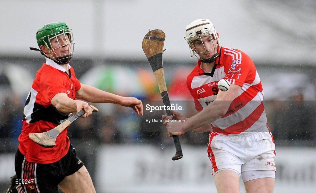 3 March 2012; Michael O'Sullivan, CIT, in action against Seamus Harnedy, UCC. Irish Daily Mail Fitzgibbon Cup Final, University College Cork v Cork Institute of Technology, Mardyke Arena, Cork. Picture credit: Diarmuid Greene / SPORTSFILE