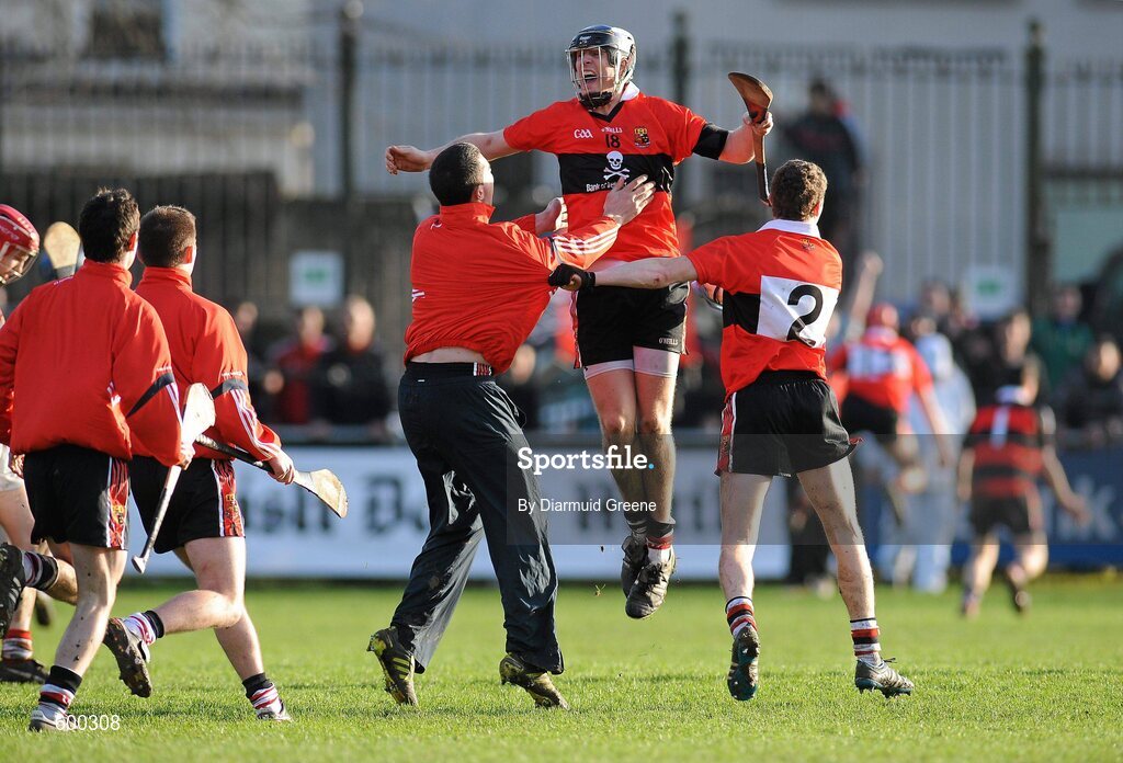 3 March 2012; Robert White, UCC, celebrates after victory over CIT. Irish Daily Mail Fitzgibbon Cup Final, University College Cork v Cork Institute of Technology, Mardyke Arena, Cork. Picture credit: Diarmuid Greene / SPORTSFILE