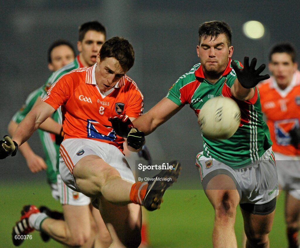 3 March 2012; Charlie Vernon, Armagh, in action against Aidan O'Shea, Mayo. Allianz Football League, Division 1, Armagh v Mayo, Morgan Athletic Grounds, Armagh. Picture credit: Oliver McVeigh / SPORTSFILE