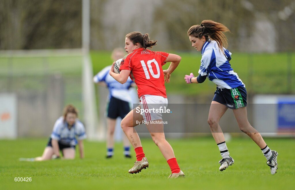 3 March 2012; Dammi Callanan, St Leo’s, in action against Marian Stack, Colaiste Ide agus Iosef. Tesco All-Ireland Post Primary Schools Senior A Semi-Final, St Leo’s, Carlow v Colaiste Ide agus Iosef, Limerick, McDonagh Park, Nenagh, Co. Tipperary. Picture credit: Ray McManus / SPORTSFILE