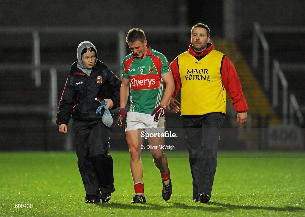 3 March 2012; Kevin Keane, Mayo, leaves the field with an injury in the second half. Allianz Football League, Division 1, Armagh v Mayo, Morgan Athletic Grounds, Armagh. Picture credit: Oliver McVeigh / SPORTSFILE
