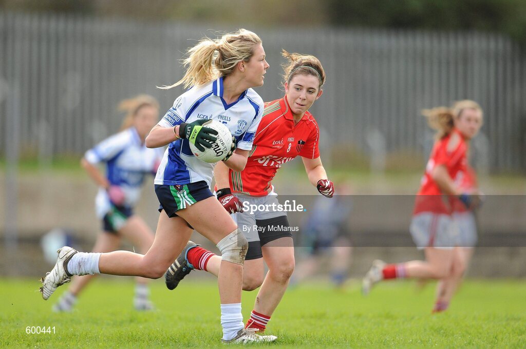 3 March 2012; Tara Zgaga, Colaiste Ide agus Iosef, in action against Eibhlis Dillon, St Leo’s. Tesco All-Ireland Post Primary Schools Senior A Semi-Final, St Leo’s, Carlow v Colaiste Ide agus Iosef, Limerick, McDonagh Park, Nenagh, Co. Tipperary. Picture credit: Ray McManus / SPORTSFILE