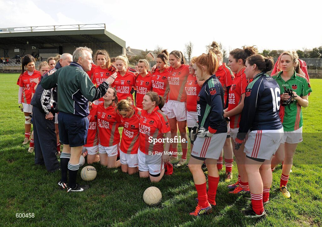 3 March 2012; Referee Michael Duffy speaks to member of the St Leo’s squad before the game. Tesco All-Ireland Post Primary Schools Senior A Semi-Final, St Leo’s, Carlow v Colaiste Ide agus Iosef, Limerick, McDonagh Park, Nenagh, Co. Tipperary. Picture credit: Ray McManus / SPORTSFILE