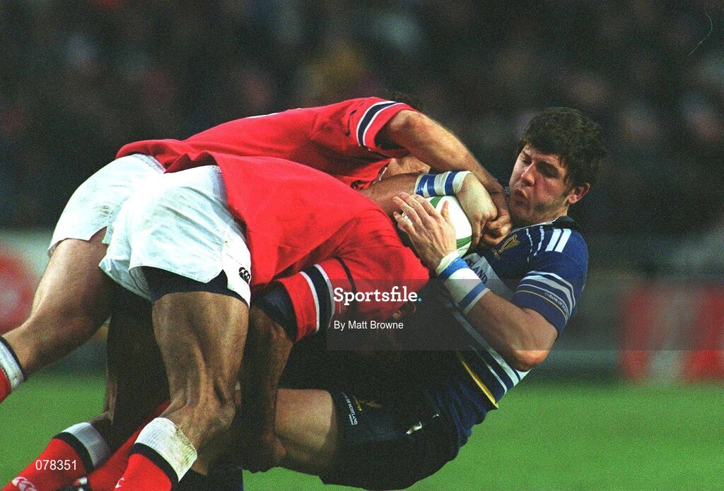 15 December 2001; Shane Horgan, Leinster, is tackled by Munster's Jim Williams and Rob Henderson. Leinster v Munster, Celtic League, Final, Lansdowne Road, Dublin. Rugby. Picture credit; Matt Browne / SPORTSFILE