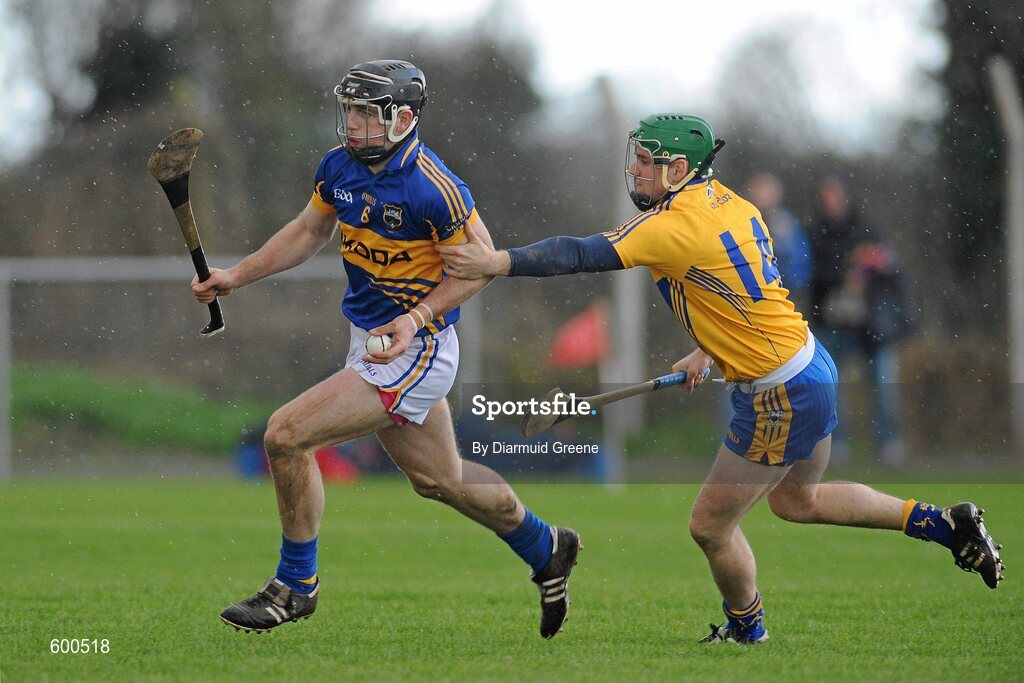 4 March 2012; Conor O'Mahony, Tipperary, in action against Colin Ryan, Clare. Waterford Crystal Cup Hurling Final, Clare v Tipperary, O'Garney Park, Sixmilebridge, Co. Clare. Picture credit: Diarmuid Greene / SPORTSFILE