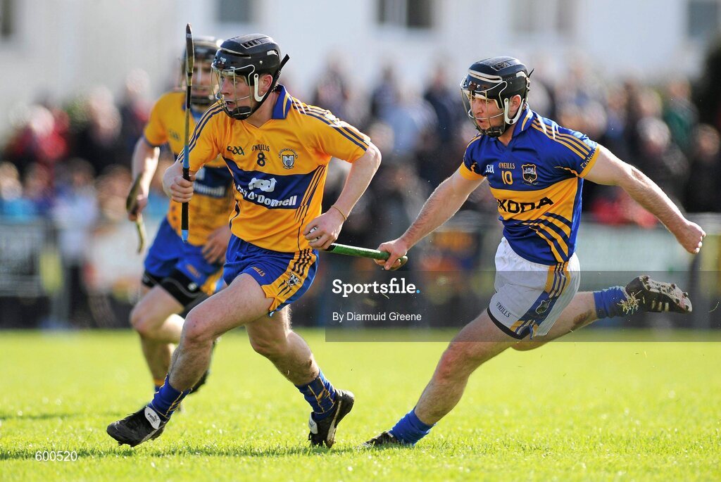 4 March 2012; Nicky O'Connell, Clare, in action against Gearoid Ryan, Tipperary. Waterford Crystal Cup Hurling Final, Clare v Tipperary, O'Garney Park, Sixmilebridge, Co. Clare. Picture credit: Diarmuid Greene / SPORTSFILE