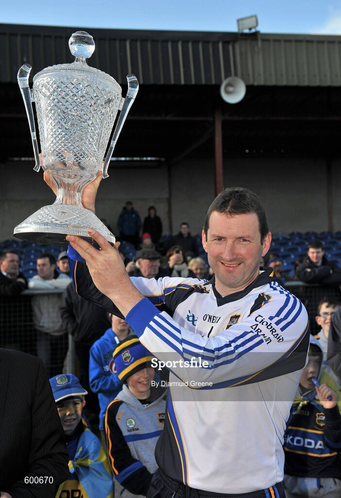 4 March 2012; Tipperary captain Brendan Cummins lifts the cup after victory over Clare. Waterford Crystal Cup Hurling Final, Clare v Tipperary, O'Garney Park, Sixmilebridge, Co. Clare. Picture credit: Diarmuid Greene / SPORTSFILE