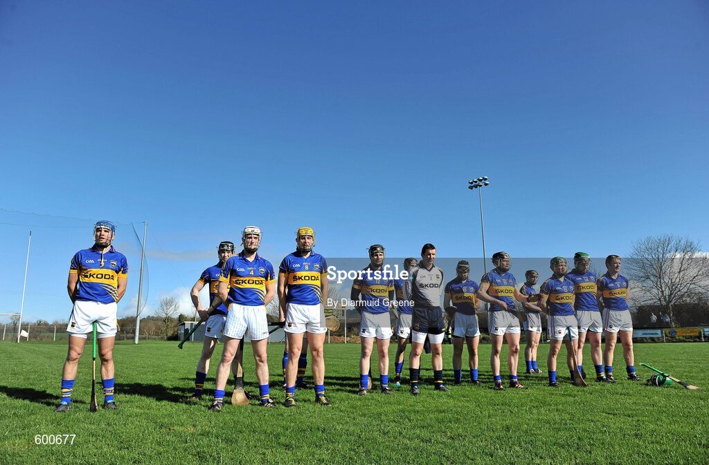 4 March 2012; The Tipperary team during the playing of the National Anthem. Waterford Crystal Cup Hurling Final, Clare v Tipperary, O'Garney Park, Sixmilebridge, Co. Clare. Picture credit: Diarmuid Greene / SPORTSFILE