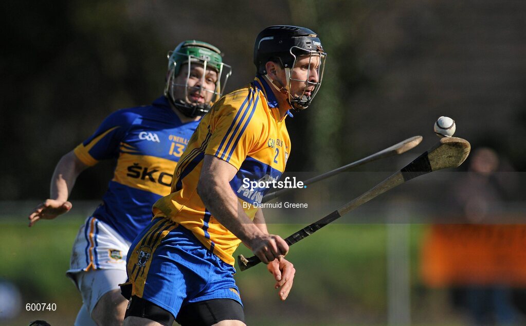 4 March 2012; Domhnall O'Donovan, Clare, in action against John O'Neill, Tipperary. Waterford Crystal Cup Hurling Final, Clare v Tipperary, O'Garney Park, Sixmilebridge, Co. Clare. Picture credit: Diarmuid Greene / SPORTSFILE